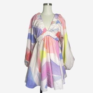 ASOS Structured batwing balloon sleeve mini dress watercolor abstract print 4